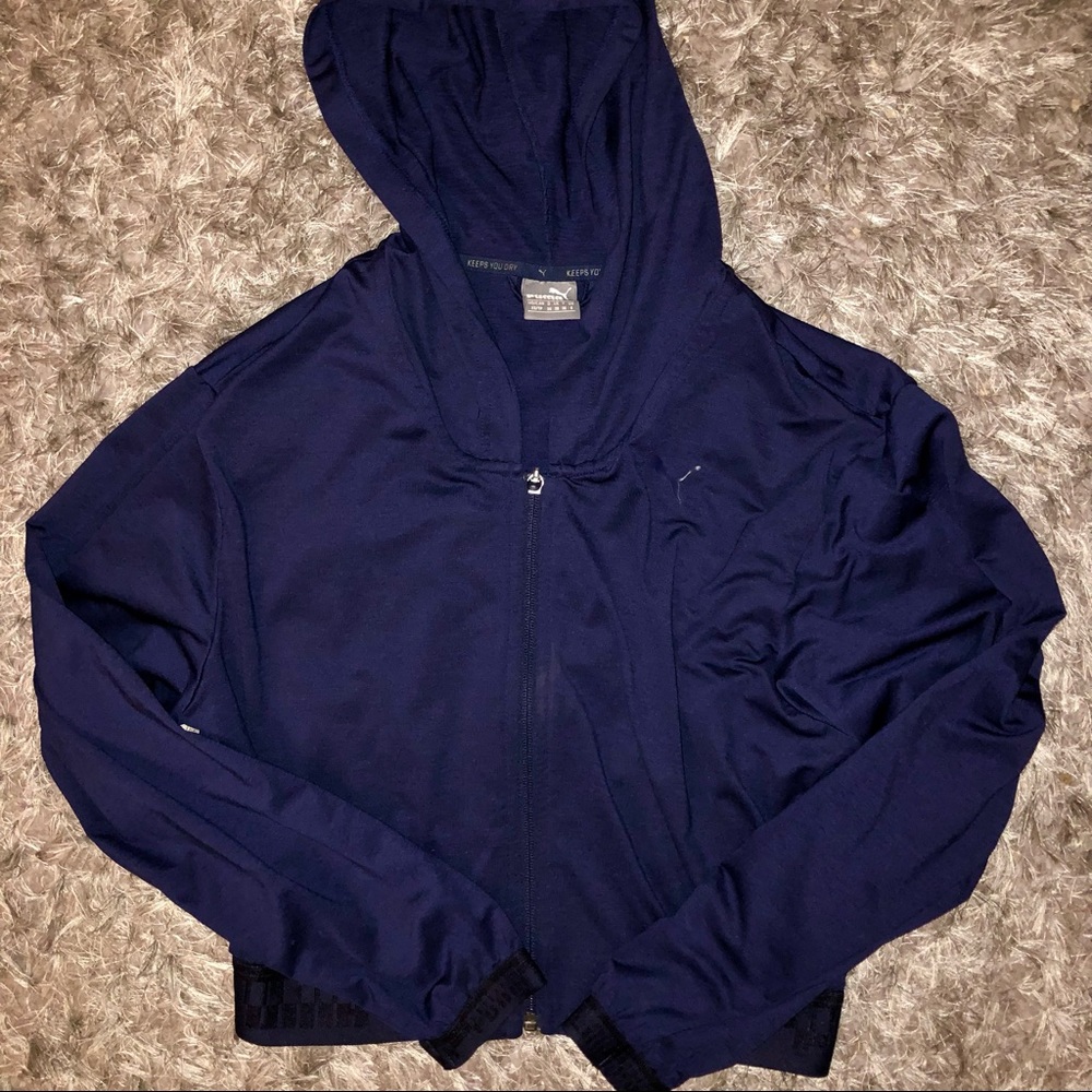 Navy Puma Cropped Sports Hoodie